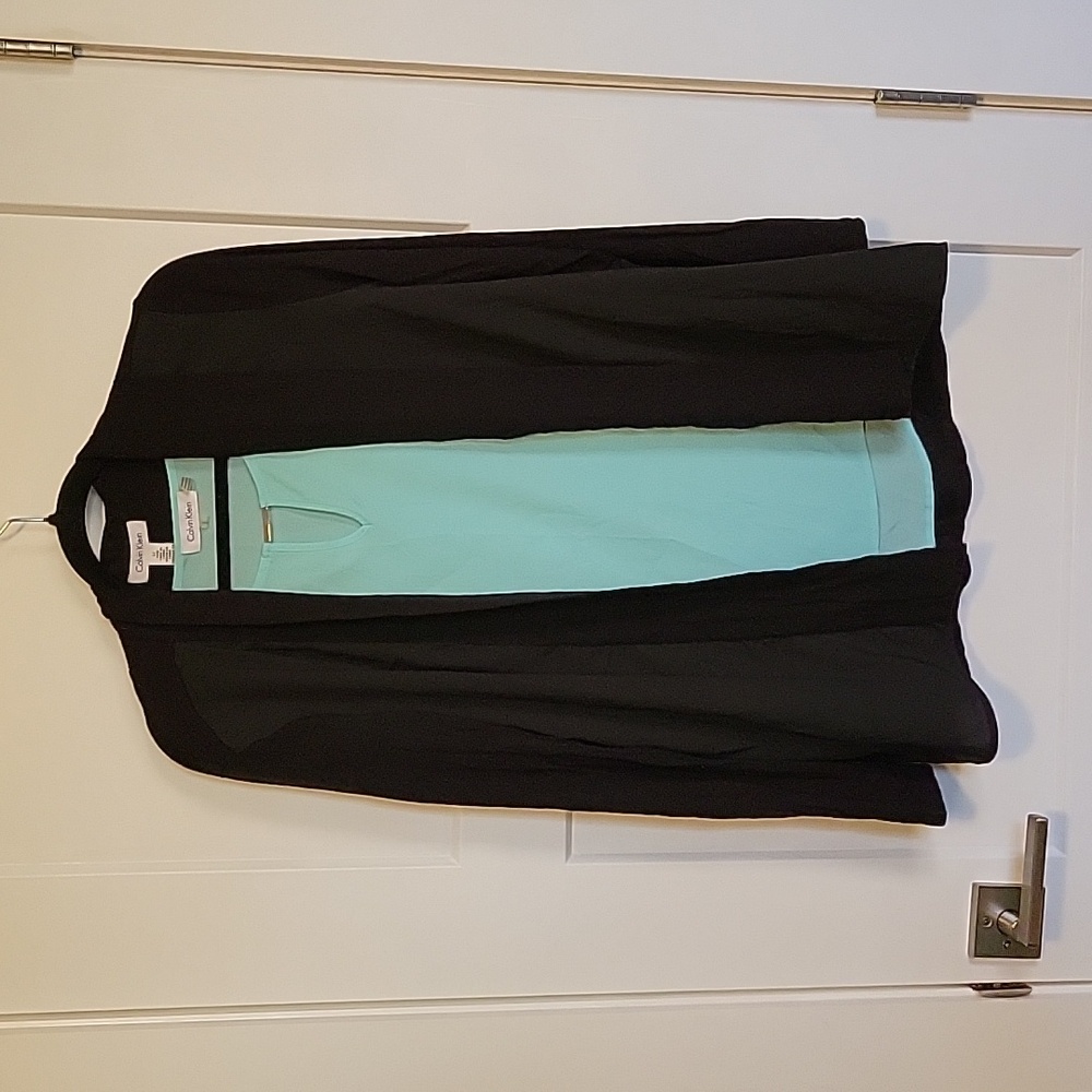 Calvin Klein shirt set, Black sweater with Teal dress shirt, Women's size Large